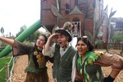 Hobbledown characters interacting with guests in front of the adventure playground