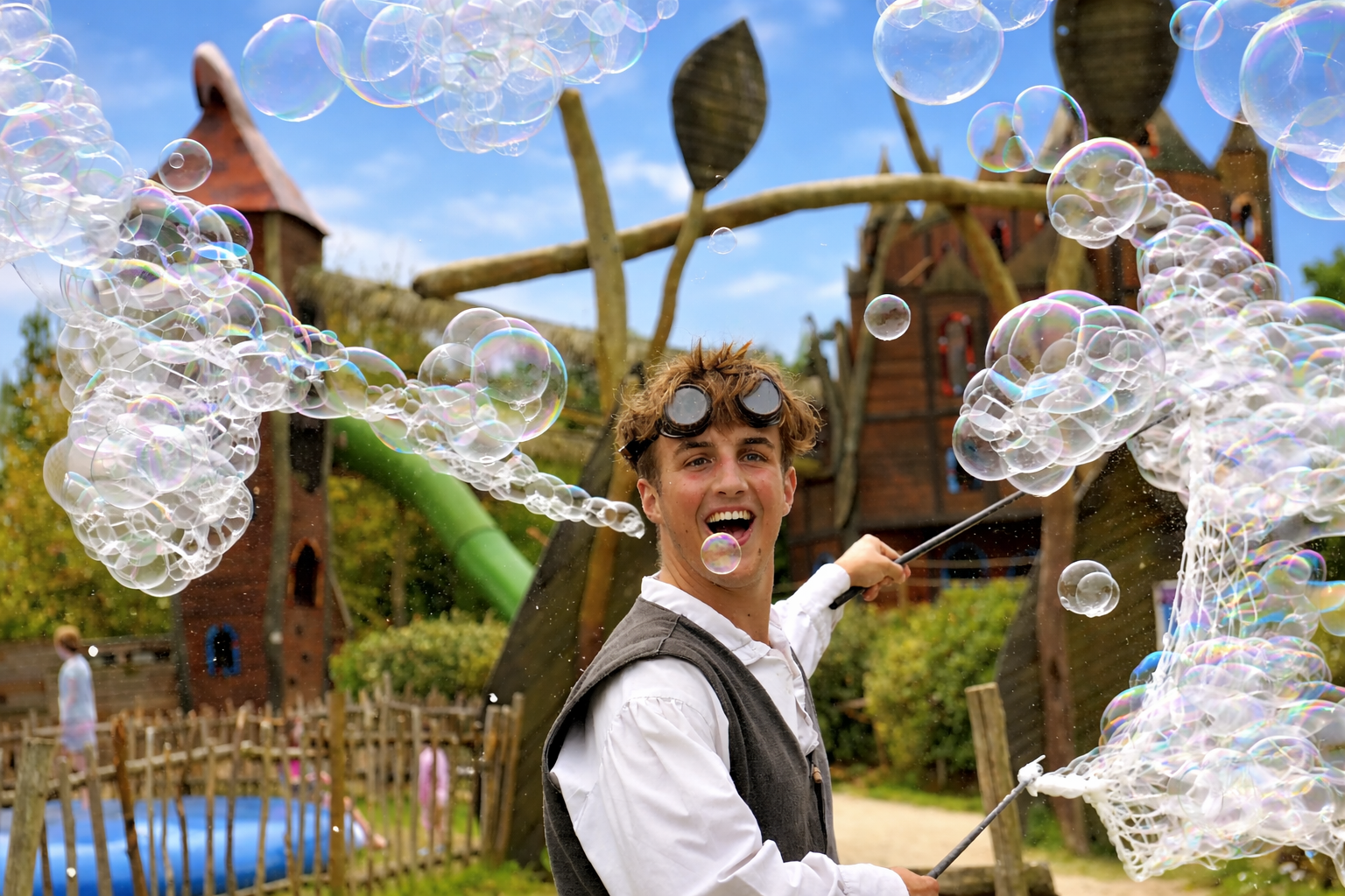 Young Entertainer With Shimmering Bubbles