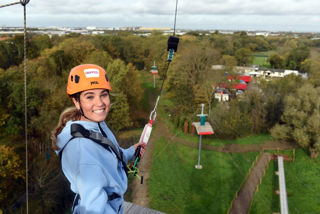 Girl on high ropes course